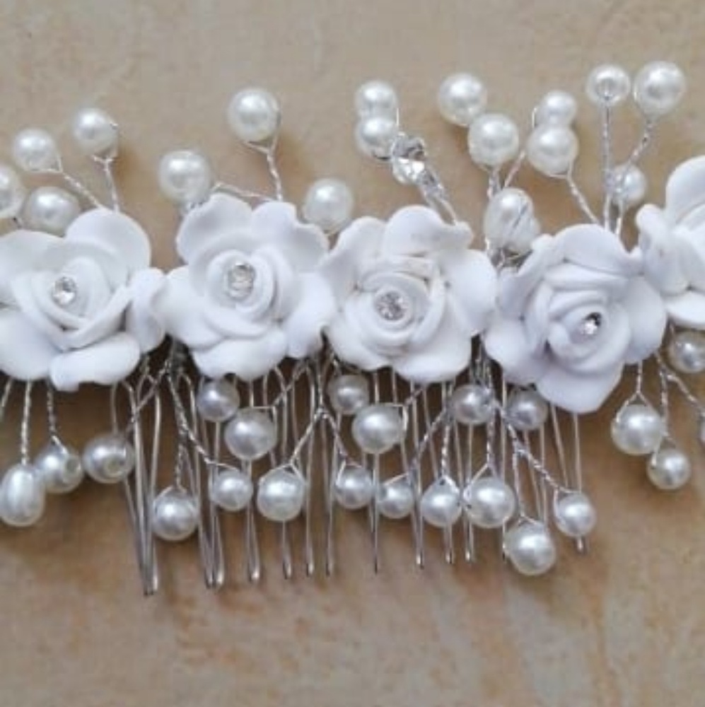 Wedding  Handmade Flower Pearl Comb Hair Clip Hair - Picture 3 of 3